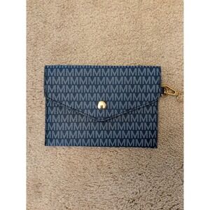 Michael Kors Blue Monogram Envelope Pouch with Gold Tone Swivel Clip